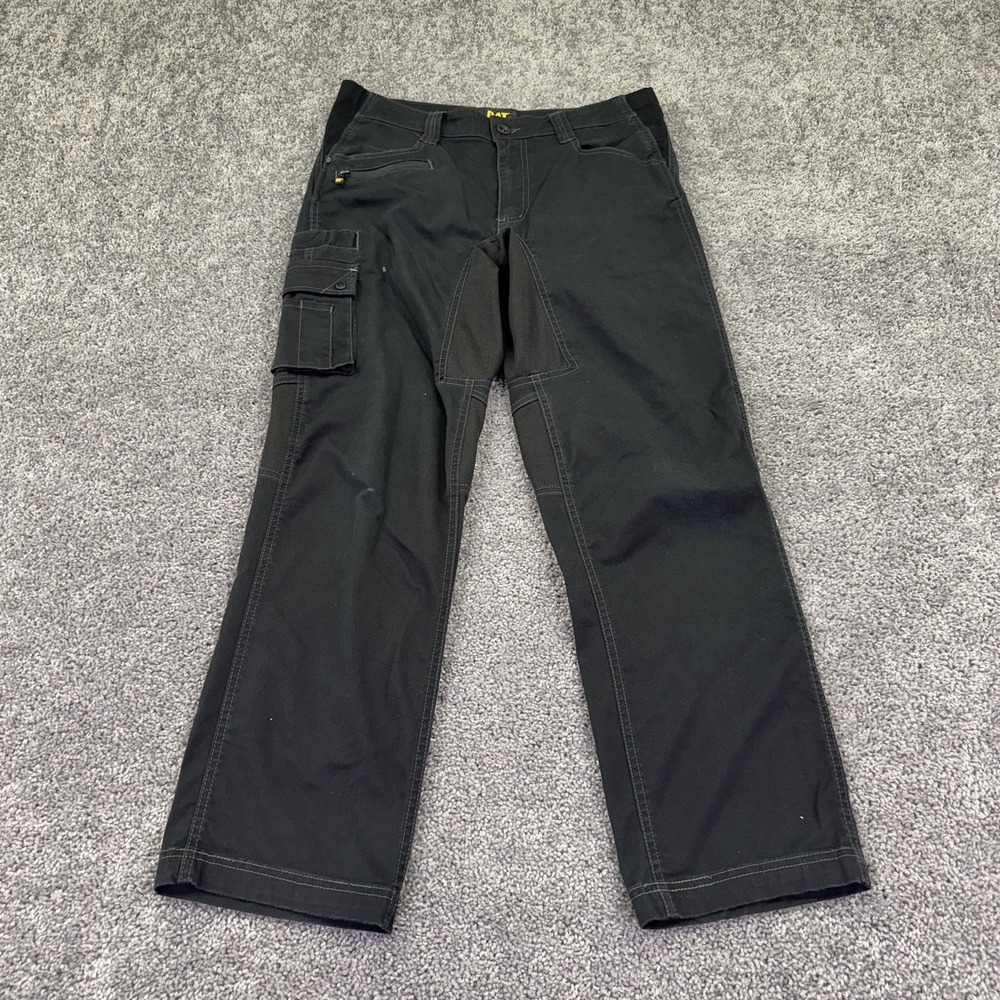 CAT Cargo Pants Mens 34x32 Black Stretch Canvas Workwear Pockets Logo Outdoor